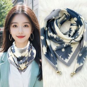 여성용 봄 가을용 핫 마그네틱 삼각형 목 보호 실크 스카프, 여성용 코튼 린넨 스카프, 고급 넥 스카프, 보온 유지