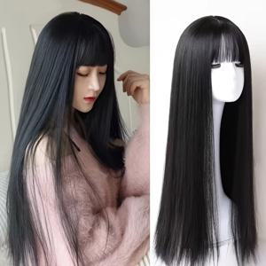 할로윈 파티를 위한 검은색 긴 직모 합성 가발 일상 사용을 위한 코스프레 가발, 고온 헤어 액세서리 가발