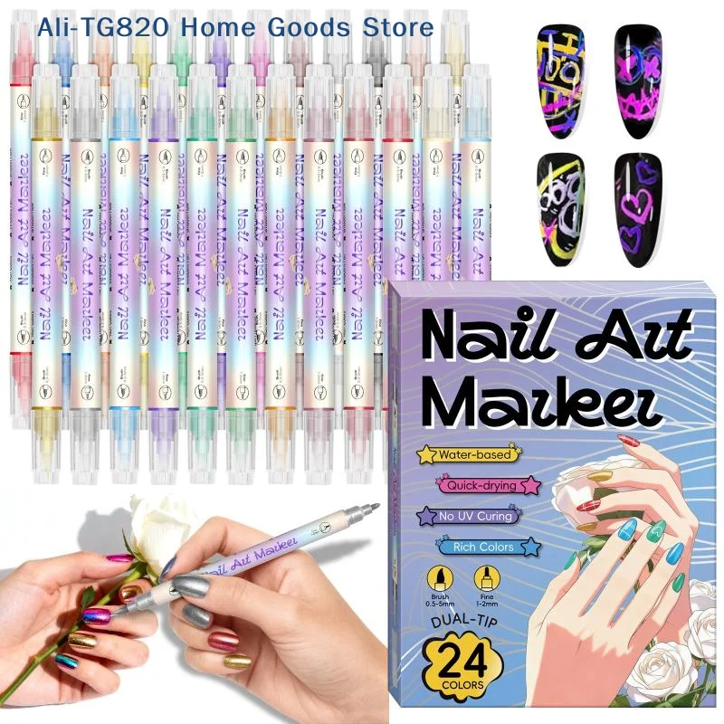 [TG820]12/24 컬러 네일 아트 펜 0.5MM 네일 폴리쉬 펜 드로잉 페인팅 포인트 라이너 페인티드 펜 키트