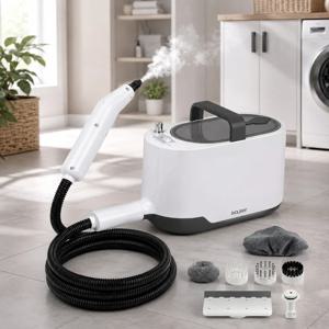 로우니 1200W 스팀청소기, 1L 용량의 휴대용 고압 스티머, 15초 빠른 예열 및 3.5bar 스팀으로 다양한 표면의 가정 청소 가능