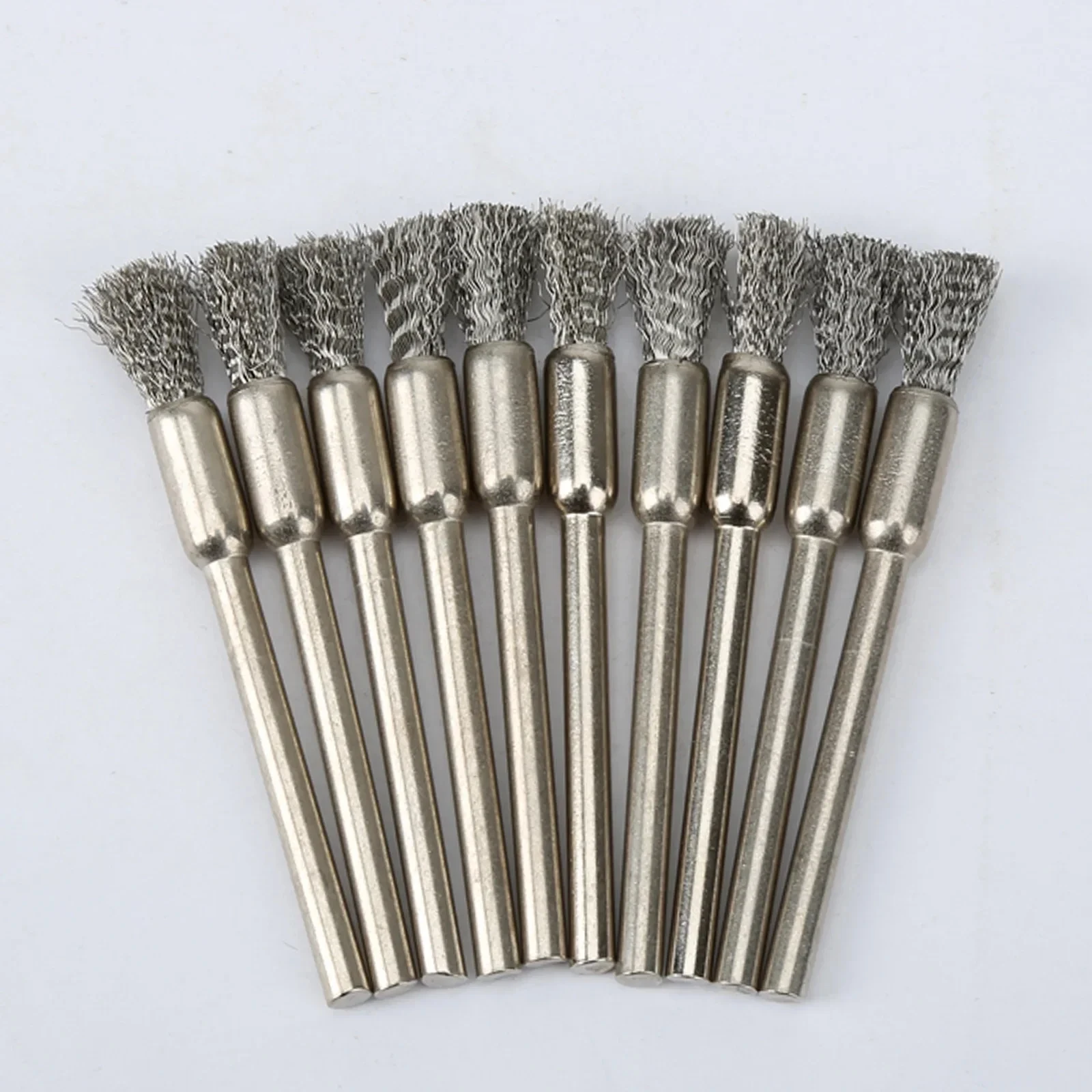 3.17mm 손잡이가 있는 10개 스테인레스 스틸 와이어 브러쉬 - 회전 도구, 청소, 녹 제거 및 연마에 이상적