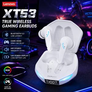 레노버 XT53 무선 블루투스 5.3 이어폰 게임용 저지연 듀얼 모드 음악 이어버드 마이크가 있는 스포츠 인이어 헤드셋 새로운 선물