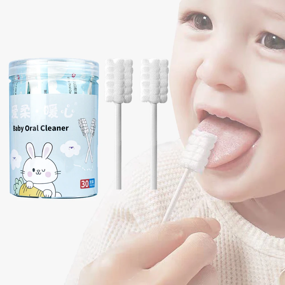 30PCS 아기 입 청소 스틱 일회용 세제 우유 치아 베일 칫솔 아기 혀 세척 신생아 아기 치아 관리