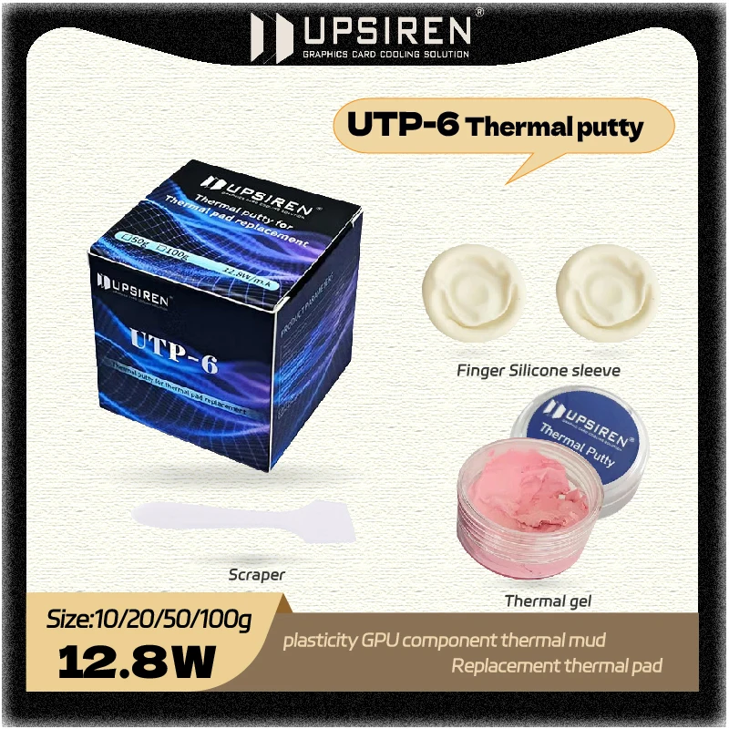 UPSIREN Thermal Putty UTP-6 12.8W GPU IC 프로세서용 급속 냉각 열전도 머드는 열 패드를 대체할 수 있습니다. 고성능