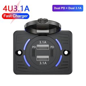 12V-24V 듀얼 USB QC3.0 PD 3.1A/2.1A 차량용 충전기 소켓 슬라이딩 캡 아울렛 패널 어댑터 트럭 캠퍼 RV용