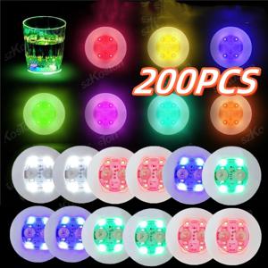 200 Pcs LED 코스터 빛나는 병 스티커 다채로운 조명 6cm 램프 바 KTV 웨딩 파티 칵테일 음료 컵 꽃병 장식