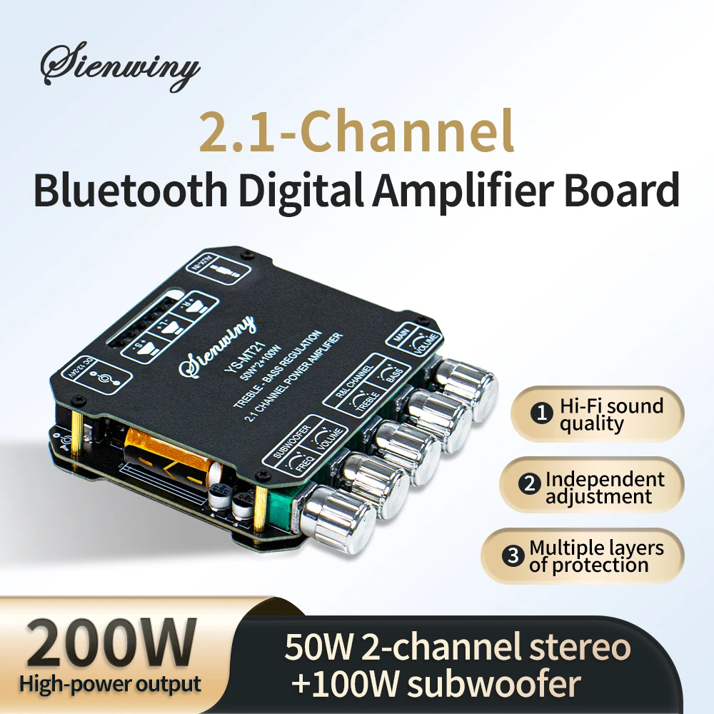 2.1 채널 블루투스 오디오 앰프 보드 YS-MT21 200W 하이파이 스테레오 서브우퍼 AUX 트레블 베이스 EQ 출력