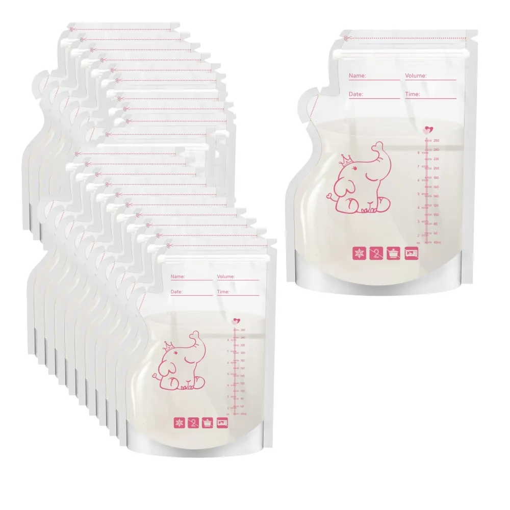 50개입 모유 저장팩 사전 살균 처리된 누수 방지 BPA 프리 일회용 모유 저장 펌핑 냉동용 파우치 (엘리펀)