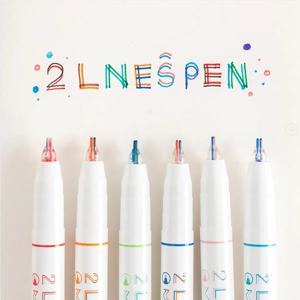6pcs 더블 컬러 라인 스테레오 효과 다채로운 마커 펜, 단일 헤드 듀얼 컬러, 카와이 형광 컬러 펜