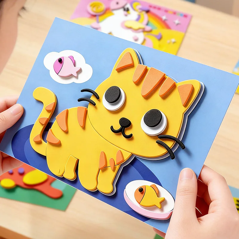 어린이용 3D 스티커, 10개의 랜덤 시트, 일회용, 수제 에바 공예 데칼, 동물 모양, DIY 프로젝트에 적합, 교육용 공예품 |   3D 데칼 |   어린이 교육용 과학 및 교육 완구