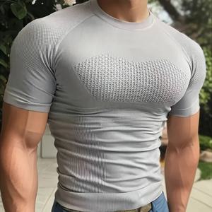 여름 남성용 컴프레션 짐 러닝 티셔츠 통기성 반팔 티셔츠 남성 캐주얼 탑 심리스 피트니스 셔츠 남성 의류
