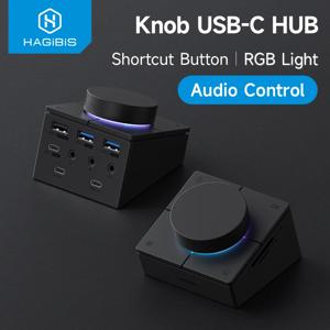 Hagibis 손잡이 USB C 허브(단축 버튼 포함) Type-C 도킹 스테이션 볼륨 조정 Macbook용 데스크탑 컨트롤러 2.5G RJ45