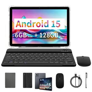 10.1인치 안드로이드 15 옥타코어 6GB 램 128GB 롬 1280x800 IPS 태블릿 PC WiFi 5 블루투스 키보드 세트