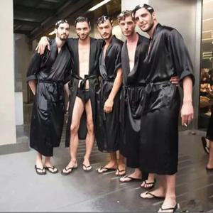 중국 남성용 네이비 블루 새틴 가운, 벨트 포함, 기모노 목욕 가운, 잠옷 잠옷, 홈 레저 잠옷, S M L XL XXL 20701