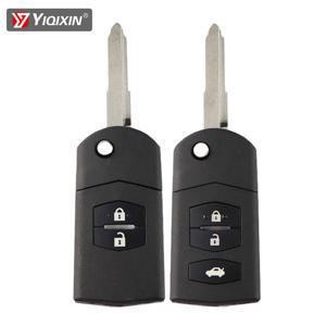 YIQIXIN 2/3 버튼 접이식 플립 자동차 키 쉘 Fob 케이스 (Mazda 2 3 5 6 RX8 MX5 M6 CX5 원격 키 쉘용 언컷 블레이드 포함)