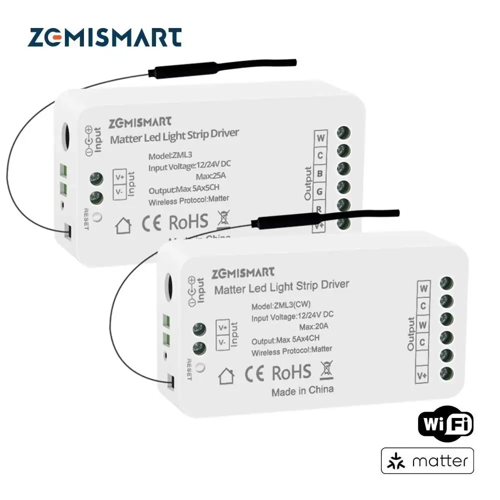 Zemismart Matter Over WiFi RGBCW CCT LED 스트립 라이트 드라이버 스마트 컨트롤러, Homekit, SmartThings, Google Home, Alexa, HA와 호환