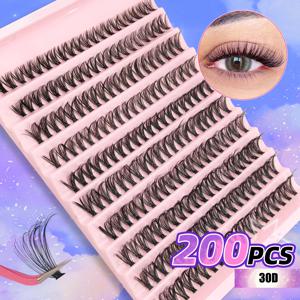 200개입 D컬 속눈썹 클러스터 세트 (30D, 40D, 80D 및 80D 스파이키 스타일 내추럴 위스피 볼륨 래쉬)