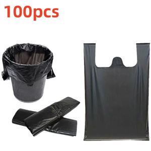 100pcs 검은 조끼 비닐 봉투 가정용 두꺼운 주방 거실 깨끗한 쓰레기통 일회용 핸들 비닐 봉투