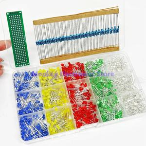 LED 조명 다이오드 F3 구성 요소, 레드, 그린, 옐로우, 화이트, 블루, 200PCs, 각 0.25W, 220R 저항기, 100PCs, 2x8, 1PCs 박스 내