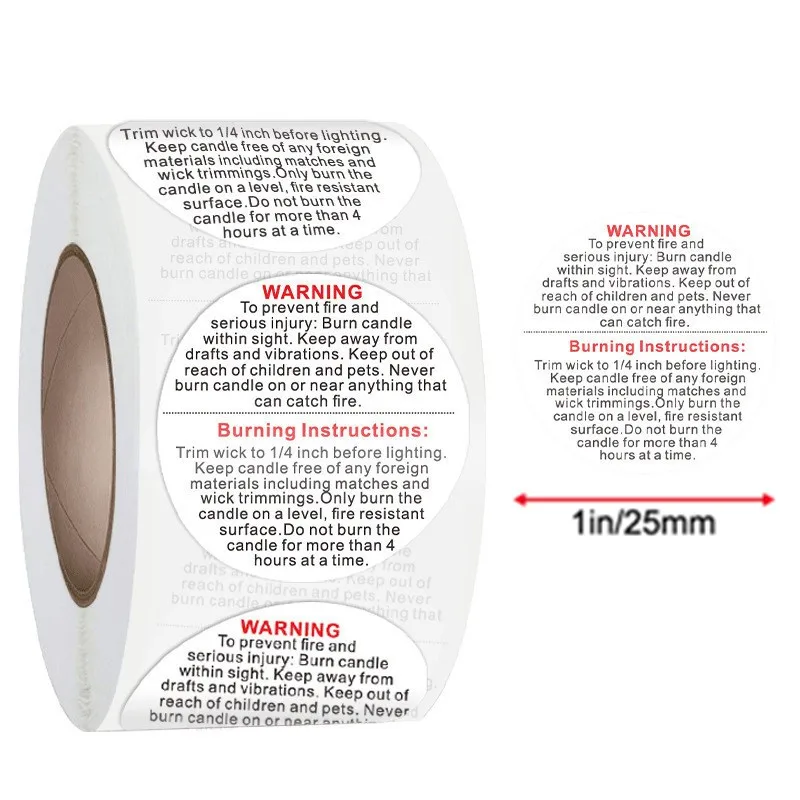 500Pcs 흰색 양초 경고 라벨, 1inch 1.5inch 라운드 양초 안전 라벨 스티커 양초 만들기 DIY 양초 항아리