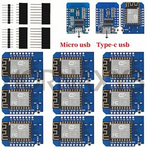 WeMos 미니 TYPE-C, 마이크로 USB, ESP8266 ESP-12F CH340G V2 모듈, 와이파이 D1 미니 개발 보드, Arduino용 핀 포함, 3.3V, 1-10 개