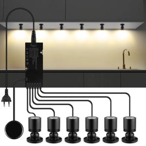 터치 스위치 디머가 있는 12V LED 캐비닛 디스플레이 조명 - 목재/유리 20mm 관통형, 3W 스포트라이트, 따뜻한/중성/백색