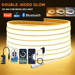 디밍 가능 COB LED 스트립 12V 24V 투야 와이파이 블루투스 플렉시블 네온 테이프 리본 320LED 고선형 방수 COB LED 조명