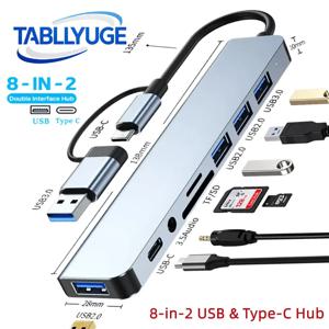TYPE-C 허브 USB3.0 허브 8 in 2 USB 확장기(SD/TF 카드 리더기 및 3.5mm 오디오 잭 포함) 맥북/PC/노트북/태블릿 기기용 스플리터