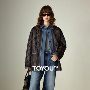 TOYOUTH 여성용 면 코트 2025 겨울 신상품 저렴한 럭셔리 반짝이는 코듀로이 패치워크 빈티지 아가일 라운드 칼라 아우터웨어