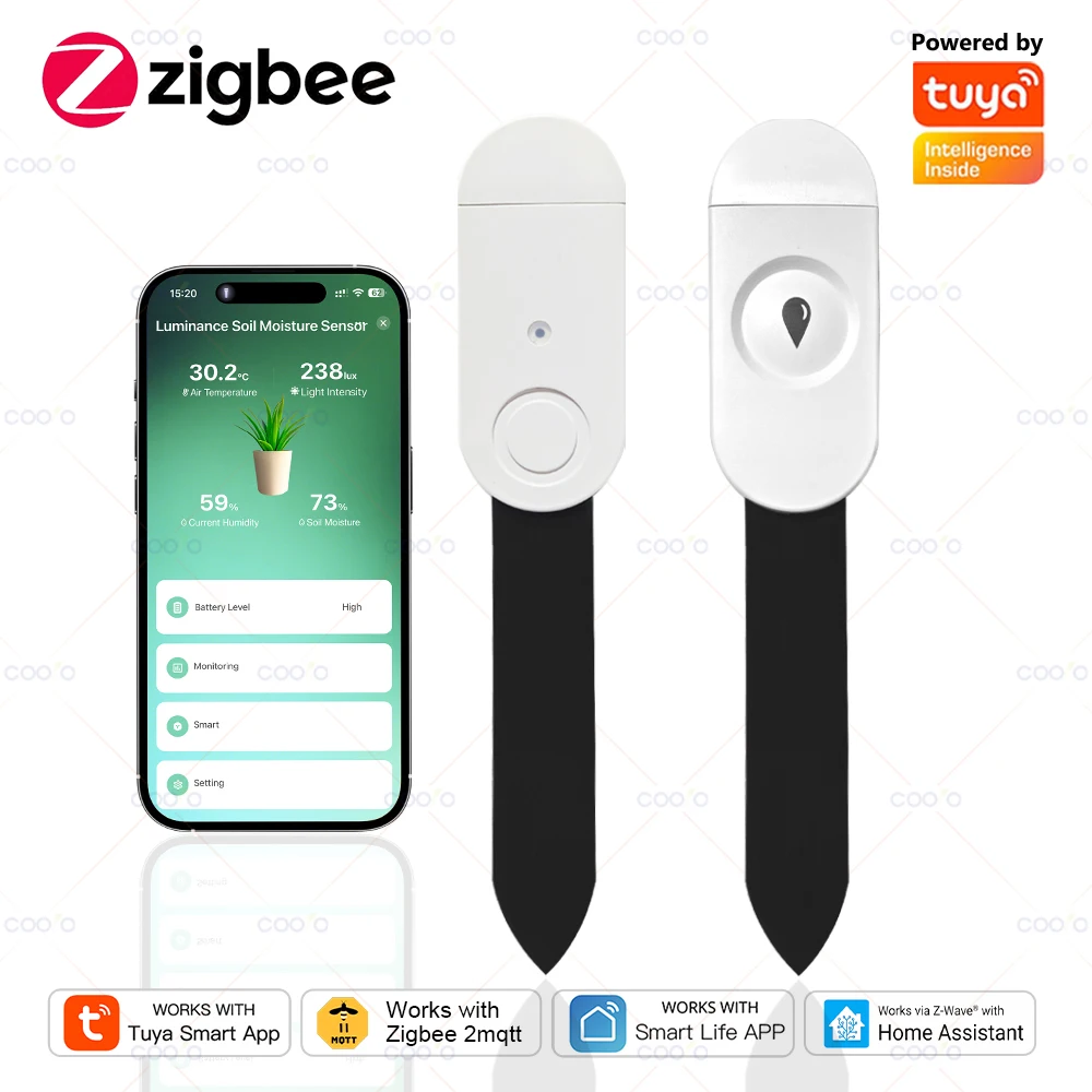 Tuya Zigbee 토양 센서 온도 습도 수분 광도 감지 정원 자동화 관개 실시간 모니터링
