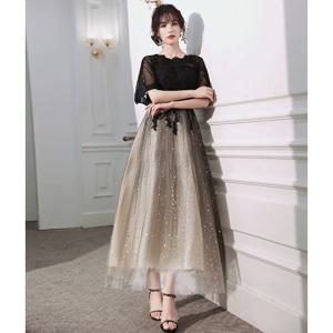 2025년 가을 스타일의 우아한 블랙 이브닝 드레스, 연례 파티에 적합한 슬리밍 가운, 데일리룩으로도 좋은 미디 길이 스커트
