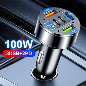5포트 USB C 차량용 충전기 고속 충전 PD QC3.0 USB C 차량용 휴대폰 충전기 타입 C 어댑터 아이폰 삼성 샤오미용 차량용