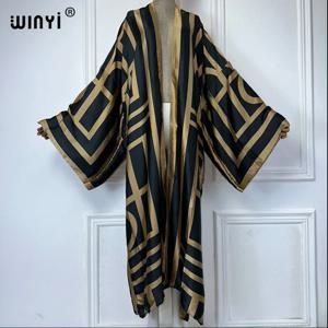 WINYI 2026 기모노 여성 프린트 버블 헴 코트 롱 슬리브 카디건 아바야 두바이 럭셔리 비치웨어 커버업 보헤미안 드레스 카프탄