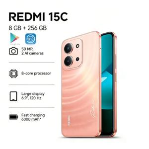 2026년 신형 REDMI 15C 글로벌 에디션 Redmi 15C 5G 8+256GB 스마트폰: 초슬림 디자인과 6000mAh 배터리로 오래가는 배터리 수명을 자랑하는 스마트폰