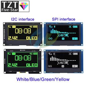 TZT 2.42인치 LCD 화면 흰색 노란색 128x64 OLED 디스플레이 모듈 IIC I2C SPI 시리얼 C51 SPD0301용
