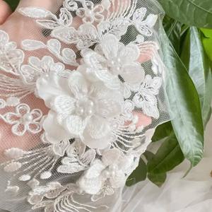 2PCS=1쌍, 로프 자수 진주 레이스 3D 미러 플라워, DIY 웨딩 드레스 응용, 자수 바느질 패치 화이트