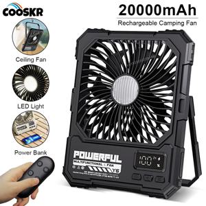 20000mAh 캠핑 팬 휴대용 천장 선풍기 접이식 책상 팬 텐트 공기 순환기 쿨러 LED 조명이 있는 충전식 전기 팬