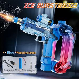 ICE BURST 전기 물총 LED 조명 및 음향 효과 대용량 충전식 펄스 블래스터 어린이 야외 여름 놀이용