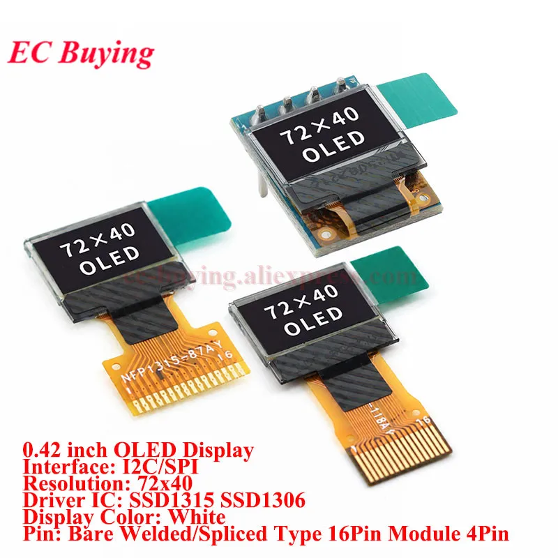 5Pc/1pc 0.42인치 OLED 디스플레이 모듈 화이트 베어 0.42인치 SSD1315 SSD1306 72X40 LCD 스크린 Arduino용 I2C IIC SPI 직렬 인터페이스