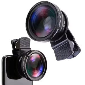 2 IN 1 렌즈 범용 클립 37mm 휴대폰 렌즈 0.45x 49uv 초광각 매크로 HD 전문가용 모든 스마트폰 호환