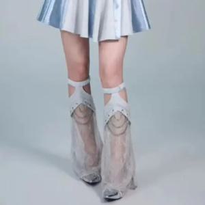 오리지널 디자인 펑크 걸 메쉬 홀 아웃 웨이스트랜드 레그 커버 서브컬쳐 Y2K 레그 워머 레그 슬리브 고딕 여성 의류
