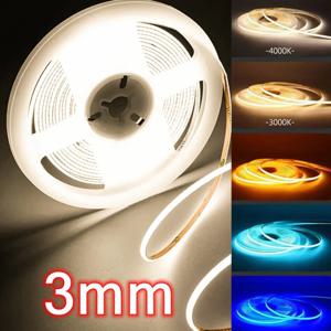 3mm 초박형 DC12V 24V 컬러풀 COB LED 스트립 3000K 4000K 6000K 디밍 고밀도 플렉시블 조명 400LED DIY 홈데코용