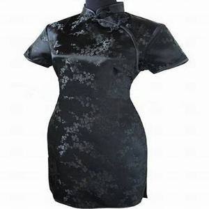 절묘한 꽃 여성 미니 Qipao 우아한 블랙 만다린 칼라 Cheongsam 섹시한 높은 슬릿 슬림 중국 드레스 플러스 3XL 4XL 5XL 6XL, 꽃무늬 중국 드레스 치파오