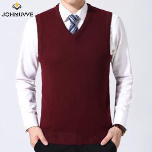 JOHMUVVE 신사복 v 넥 조끼 트렌드 레트로 솔리드 컬러 조끼 모든 경기 캐주얼 비즈니스 작업 모직 니트 조끼 남자 가을