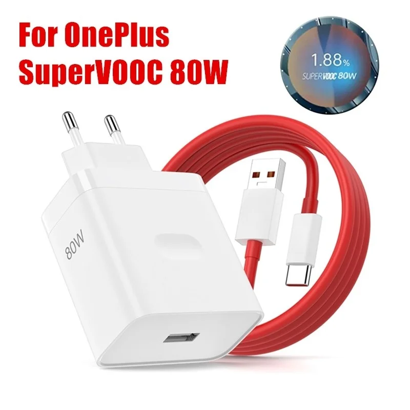 원플러스 80W 슈퍼부스트 EU 고속 충전기 (원플러스 10 프로, 11, 12, 13, 15, 노드 4, 5, CE 2, 3 라이트, 오포, 리얼미용) 타입 C USB 케이블