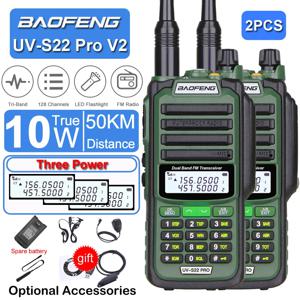 Baofeng UV-S22 Pro V2 10W 전원 방수 워키토키, C 타입 전원, 50km UHF VHF 프로그래밍 케이블, 장거리 FM 라디오, 2 개