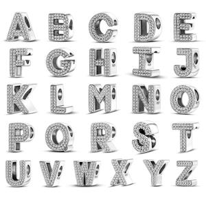 925 스털링 실버 맞는 925 원래 팔찌 DIY A-Z 알파벳 매력 구슬 CZ 지르콘 사랑 편지 매달려 펜던트 쥬얼리 선물