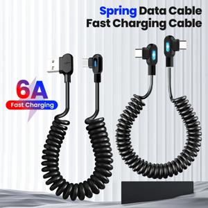 6A 듀얼 엘보 USB C-타입 C 짧은 스프링 데이터 케이블 iPhone Pro 용 고속 충전 케이블 Samsung Xiaomi Phone Charger Wir
