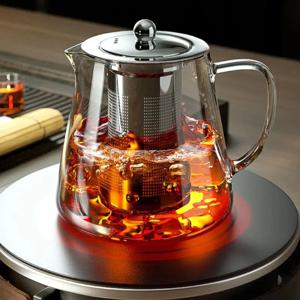1pc 유리 주전자 내열성 붕규산염 투명 차 주전자 이동식 스테인레스 스틸 주입기 주전자 쿵푸 Teaware 세트
