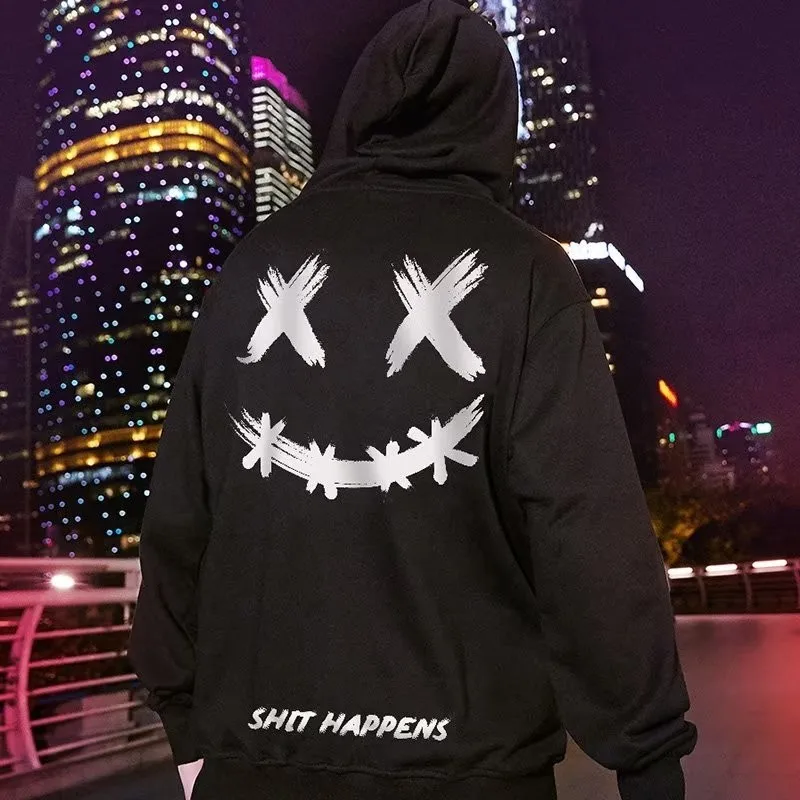 M-8XL 남성 오버 사이즈 풀오버 까마귀 패션 느슨한 미국 유행 힙합 이모티콘 Marshmello 인쇄 긴 소매 커플 의류